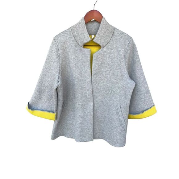 Anthropologie Moth Large Carey gray lime green liner Blazer Cardigan Jacket - Picture 1 of 5